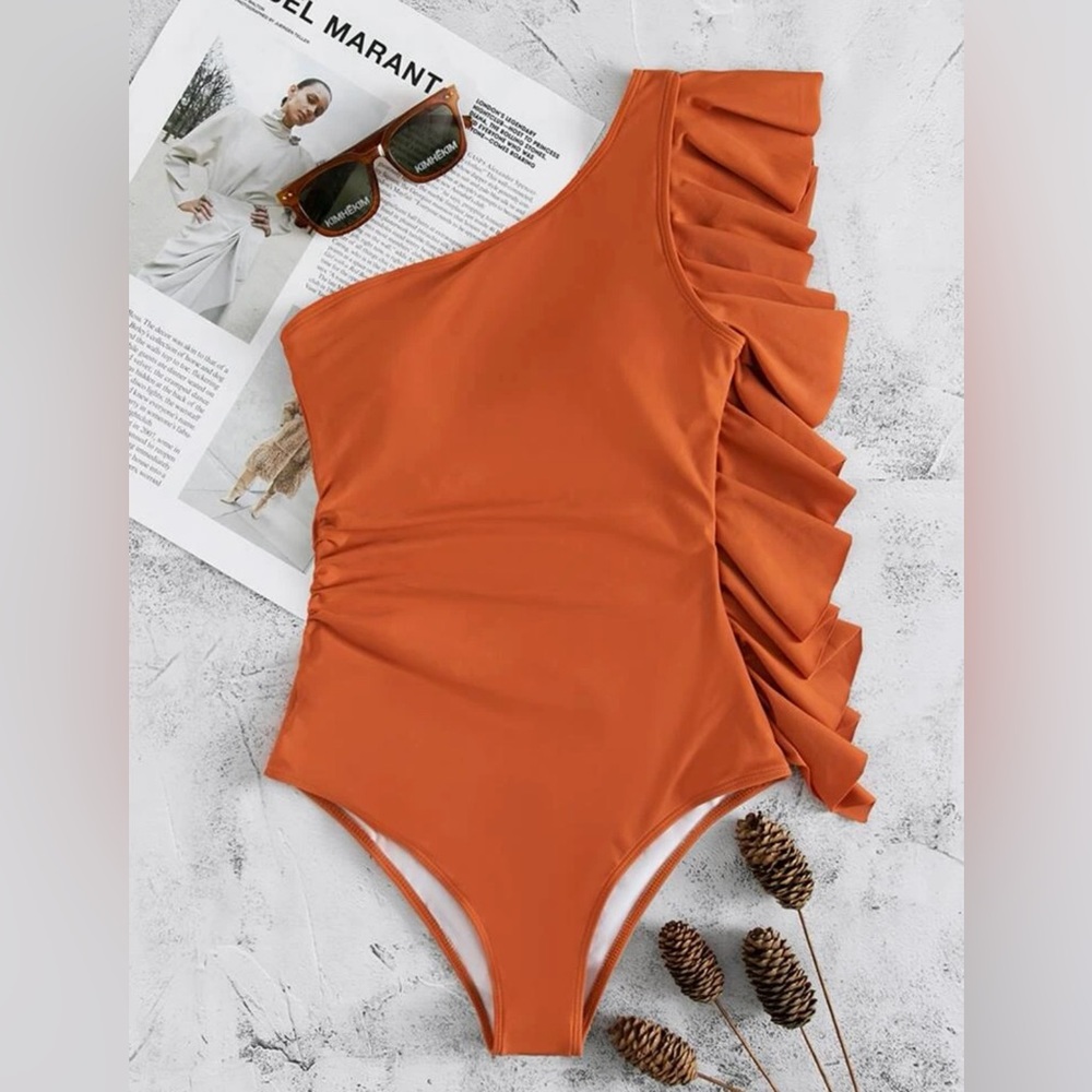 Shein Orange One-Shoulder Swimsuit